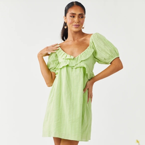 Lush Green Ruffle Mini Dress - Picture 2 of 5